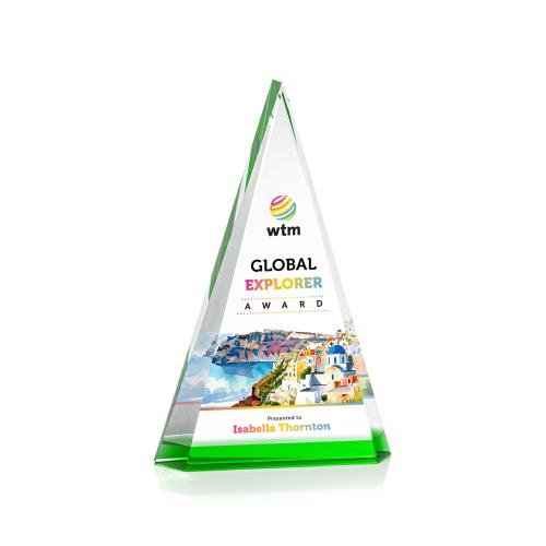 Awards and Trophies - Crystal Awards - Helston Full Color Green Pyramid Crystal Award