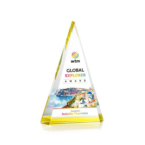 Awards and Trophies - Crystal Awards - Helston Full Color Gold Pyramid Crystal Award