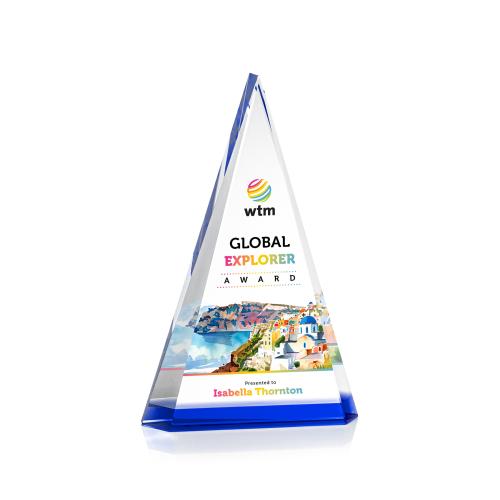 Awards and Trophies - Crystal Awards - Helston Full Color Blue Pyramid Crystal Award