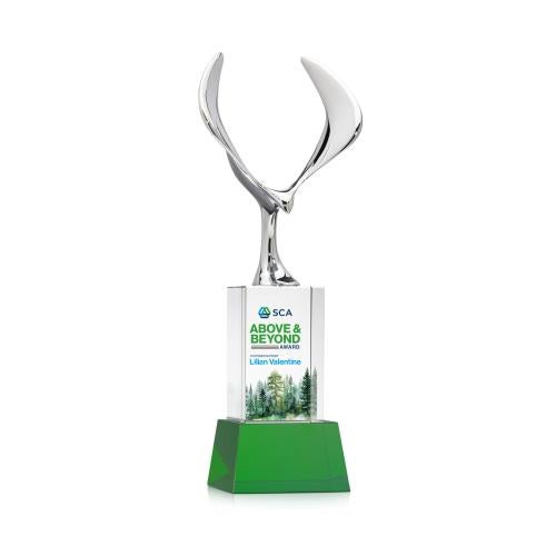 Awards and Trophies - Crystal Awards - Maverick Eagle Full Color Green on Belcroft Base Animals Crystal Award