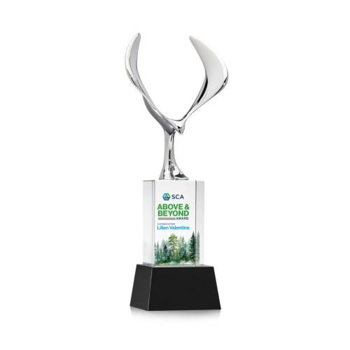 Awards and Trophies - Crystal Awards - Maverick Eagle Full Color Black on Belcroft Base Animals Crystal Award