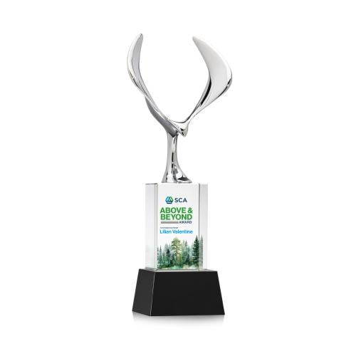 Awards and Trophies - Crystal Awards - Maverick Eagle Full Color Black on Belcroft Base Animals Crystal Award