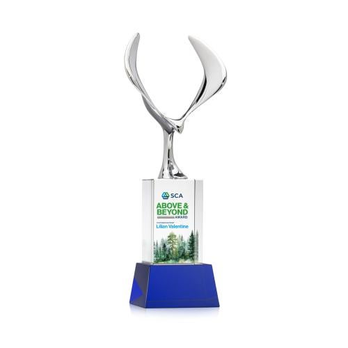 Awards and Trophies - Crystal Awards - Maverick Eagle Full Color Blue on Belcroft Base Animals Crystal Award