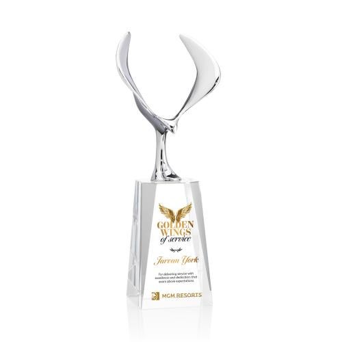 Awards and Trophies - Crystal Awards - Maverick Eagle Full Color Clear on Cairns Base Animals Crystal Award