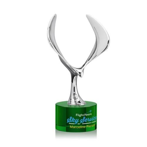 Awards and Trophies - Crystal Awards - Maverick Eagle Full Color Green on Marvel Base Animals Crystal Award
