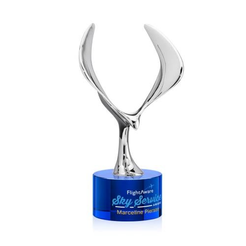 Awards and Trophies - Crystal Awards - Maverick Eagle Full Color Blue on Marvel Base Animals Crystal Award