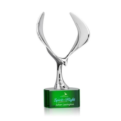 Awards and Trophies - Crystal Awards - Maverick Eagle Full Color Green on Paragon Base Animals Crystal Award