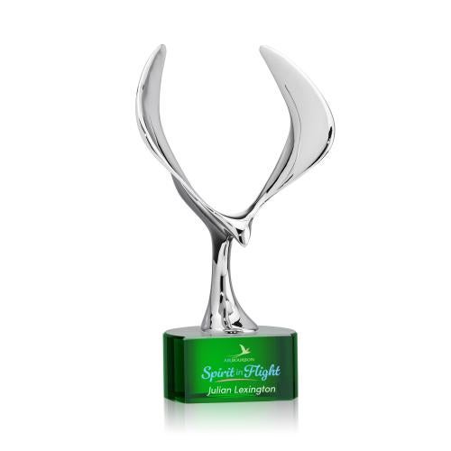 Awards and Trophies - Crystal Awards - Maverick Eagle Full Color Green on Paragon Base Animals Crystal Award