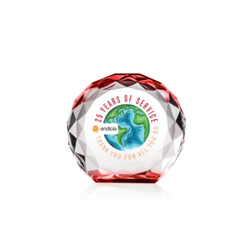 Awards and Trophies - Crystal Awards - Seville Full Color Red Circle Crystal Award
