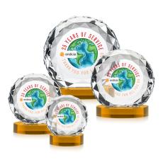 Seville Full Color Amber on Alberton Base Circle Crystal Award - Full Color Imprint