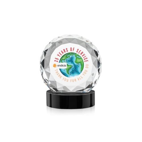 Awards and Trophies - Crystal Awards - Seville Full Color Black on Alberton Base Circle Crystal Award