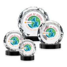 Seville Full Color Black on Alberton Base Circle Crystal Award - Full Color Imprint