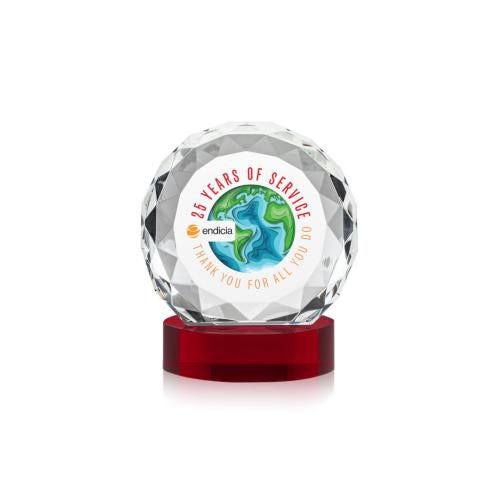 Awards and Trophies - Crystal Awards - Seville Full Color Red on Alberton Base Circle Crystal Award