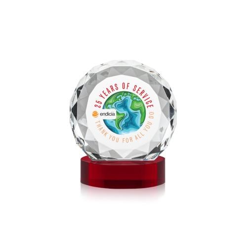 Awards and Trophies - Crystal Awards - Seville Full Color Red on Alberton Base Circle Crystal Award