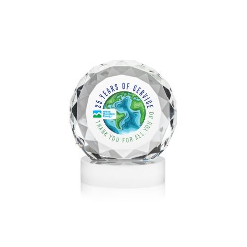Awards and Trophies - Crystal Awards - Seville Full Color White on Alberton Base Circle Crystal Award