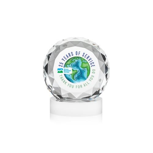 Awards and Trophies - Crystal Awards - Seville Full Color White on Alberton Base Circle Crystal Award