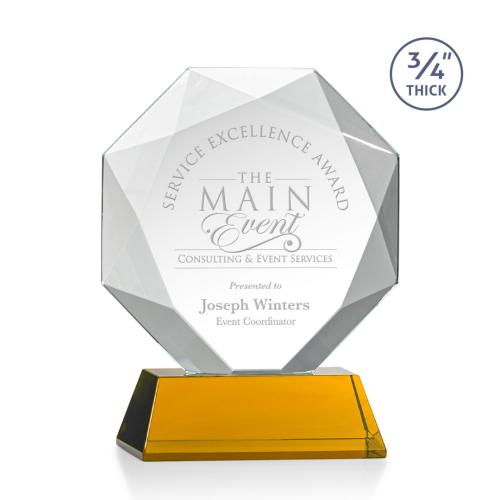 Awards and Trophies - Crystal Awards - Bradford Amber on Newhaven Base Polygon Crystal Award