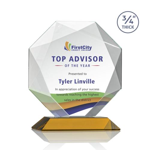 Awards and Trophies - Crystal Awards - Bradford Full Color Amber Polygon Crystal Award