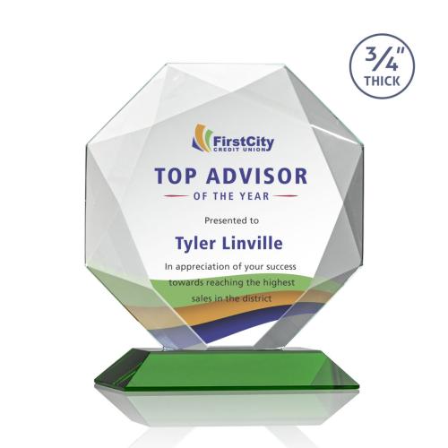 Awards and Trophies - Crystal Awards - Bradford Full Color Green Polygon Crystal Award