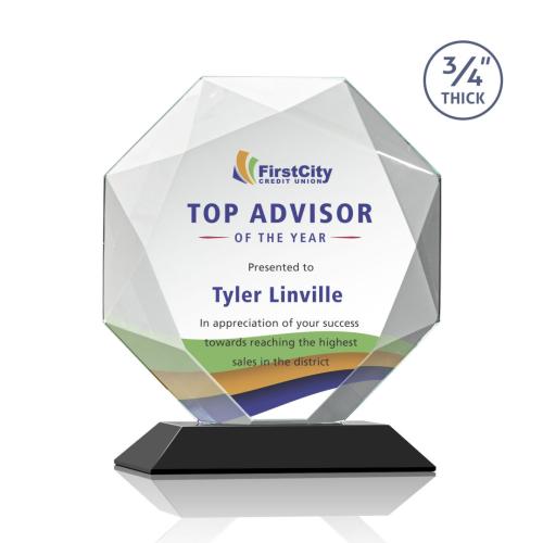 Awards and Trophies - Crystal Awards - Bradford Full Color Black Polygon Crystal Award