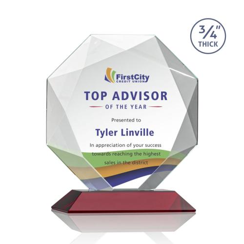 Awards and Trophies - Crystal Awards - Bradford Full Color Red Polygon Crystal Award