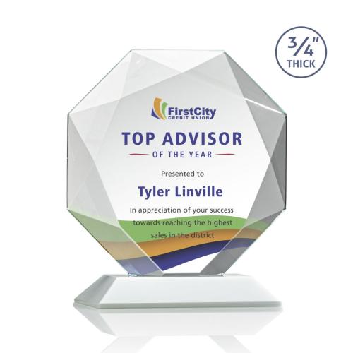 Awards and Trophies - Crystal Awards - Bradford Full Color White Polygon Crystal Award