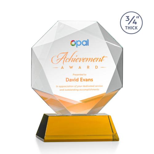 Awards and Trophies - Crystal Awards - Bradford Full Color Amber on Newhaven Base Polygon Crystal Award
