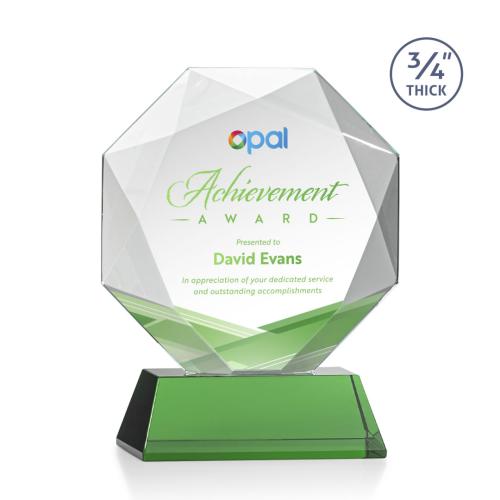 Awards and Trophies - Crystal Awards - Bradford Full Color Green on Newhaven Base Polygon Crystal Award