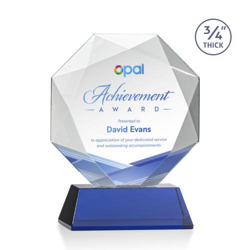 Awards and Trophies - Crystal Awards - Bradford Full Color Blue on Newhaven Base Polygon Crystal Award