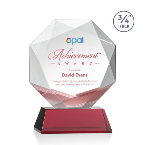 Awards and Trophies - Crystal Awards - Bradford Full Color Red on Newhaven Base Polygon Crystal Award