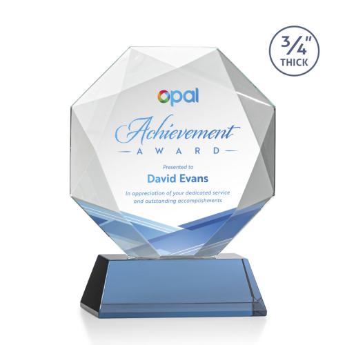 Awards and Trophies - Crystal Awards - Bradford Full Color Sky Blue on Newhaven Base Polygon Crystal Award