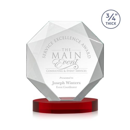 Awards and Trophies - Crystal Awards - Bradford Red on Alberton Base Polygon Crystal Award