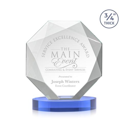 Awards and Trophies - Crystal Awards - Bradford Sky Blue on Alberton Base Polygon Crystal Award