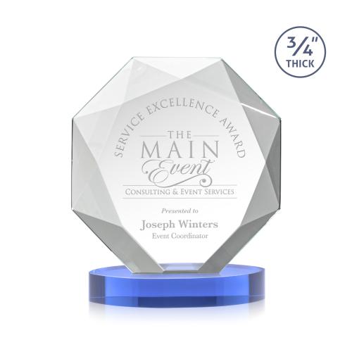 Awards and Trophies - Crystal Awards - Bradford Sky Blue on Alberton Base Polygon Crystal Award
