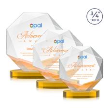 Bradford Full Color Amber on Alberton Base Polygon Crystal Award - Awards and Trophies