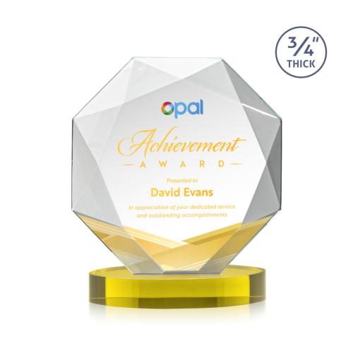 Awards and Trophies - Crystal Awards - Bradford Full Color Gold on Alberton Base Polygon Crystal Award