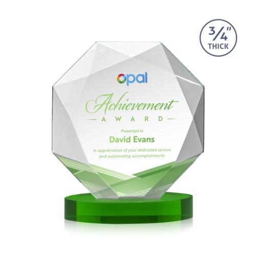 Awards and Trophies - Crystal Awards - Bradford Full Color Green on Alberton Base Polygon Crystal Award