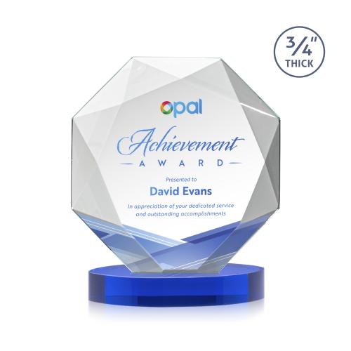 Awards and Trophies - Crystal Awards - Bradford Full Color Blue on Alberton Base Crystal Award