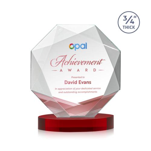 Awards and Trophies - Crystal Awards - Bradford Full Color Red on Alberton Base Polygon Crystal Award