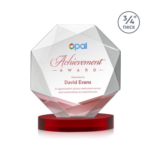 Awards and Trophies - Crystal Awards - Bradford Full Color Red on Alberton Base Polygon Crystal Award
