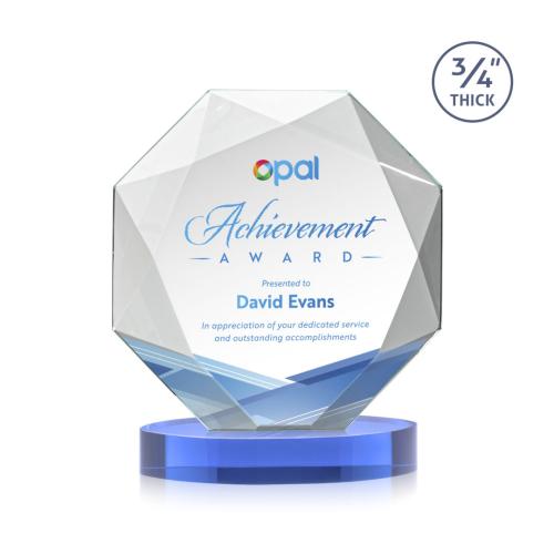 Awards and Trophies - Crystal Awards - Bradford Full Color Sky Blue on Alberton Base Polygon Crystal Award