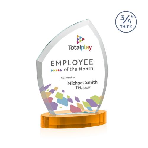 Awards and Trophies - Crystal Awards - Daltry Full Color Amber on Alberton Base Unique Crystal Award