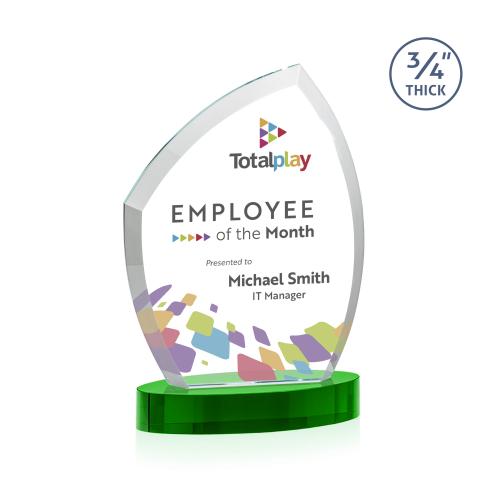 Awards and Trophies - Crystal Awards - Daltry Full Color Green on Alberton Base Peaks Crystal Award