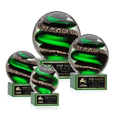 Zodiac Green on Hancock Base Globe Glass Award - Awards and Trophies