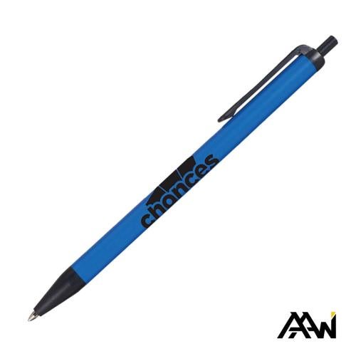 Promotional Products - Writing Instruments - Plastic Pens - Value Slim Pen w/Glossy Colored Barrel - Matte Black Accent