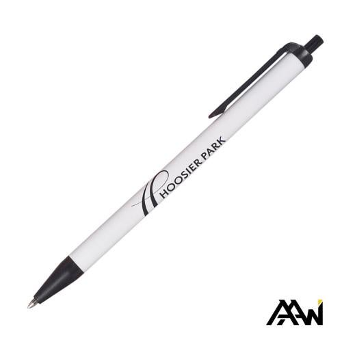 Promotional Products - Writing Instruments - Plastic Pens - Value Slim Pen w/Glossy White Barrel - Matte Colored Accent