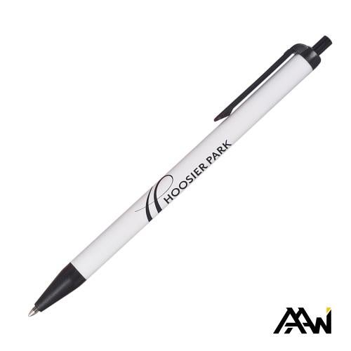 Promotional Products - Writing Instruments - Plastic Pens - Value Slim Pen w/Glossy White Barrel - Matte Colored Accent