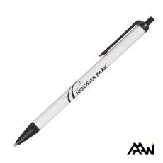 Value Slim Pen w/Glossy White Barrel - Matte Colored Accent - Plastic Pens