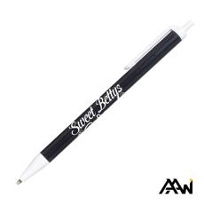 Value Slim Pen w/Glossy Colored Barrel - Matte White Accent - Plastic Pens