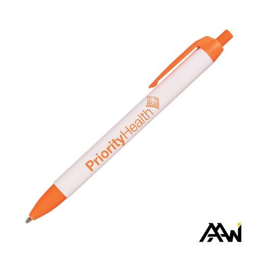 Promotional Products - Writing Instruments - Plastic Pens - Widebody Pen w/Glossy White Barrel - Matte Colored Accent